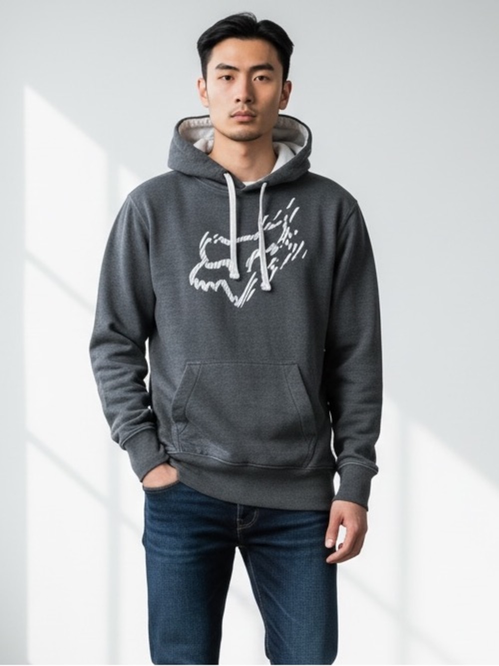 Fox Racing Men’s Gray Pullover Hoodie Sweatshirt‎ Size Small Logo Graphic
